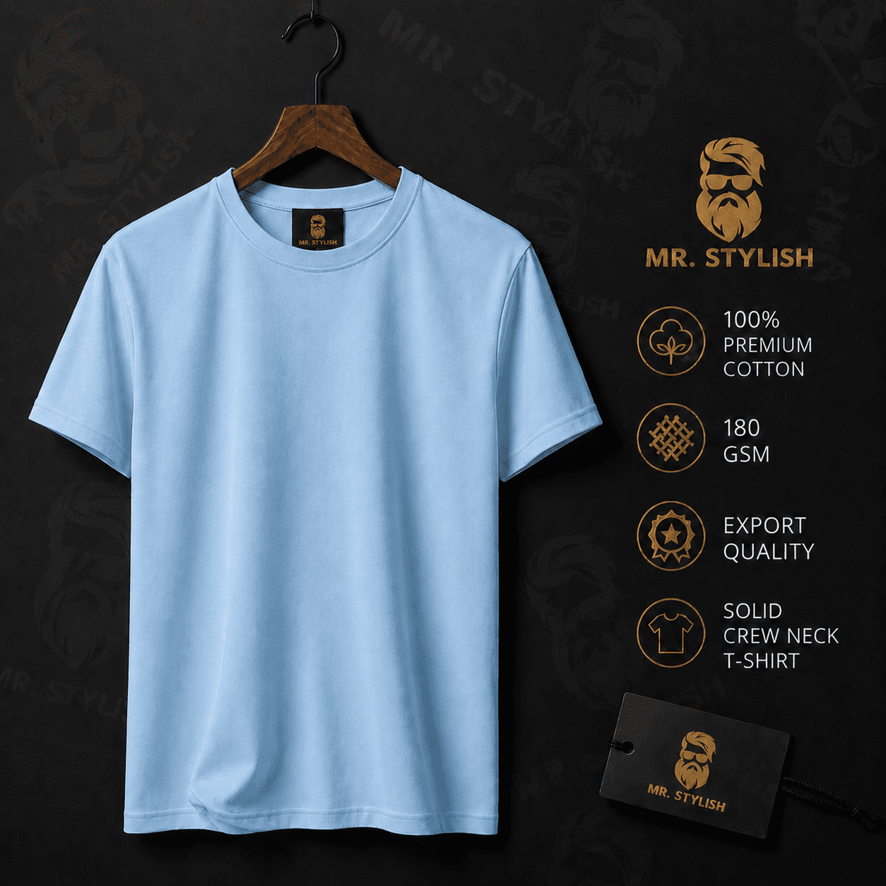 Sky Blue Premium Solid T Shirt  - Image 1