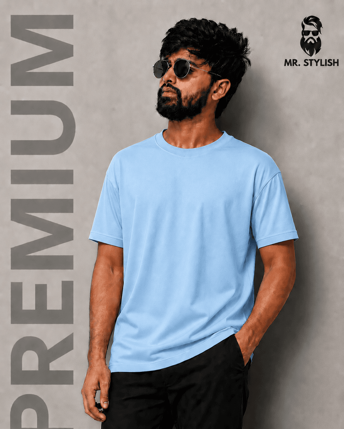 Sky Blue Premium Solid T Shirt  - Image 2