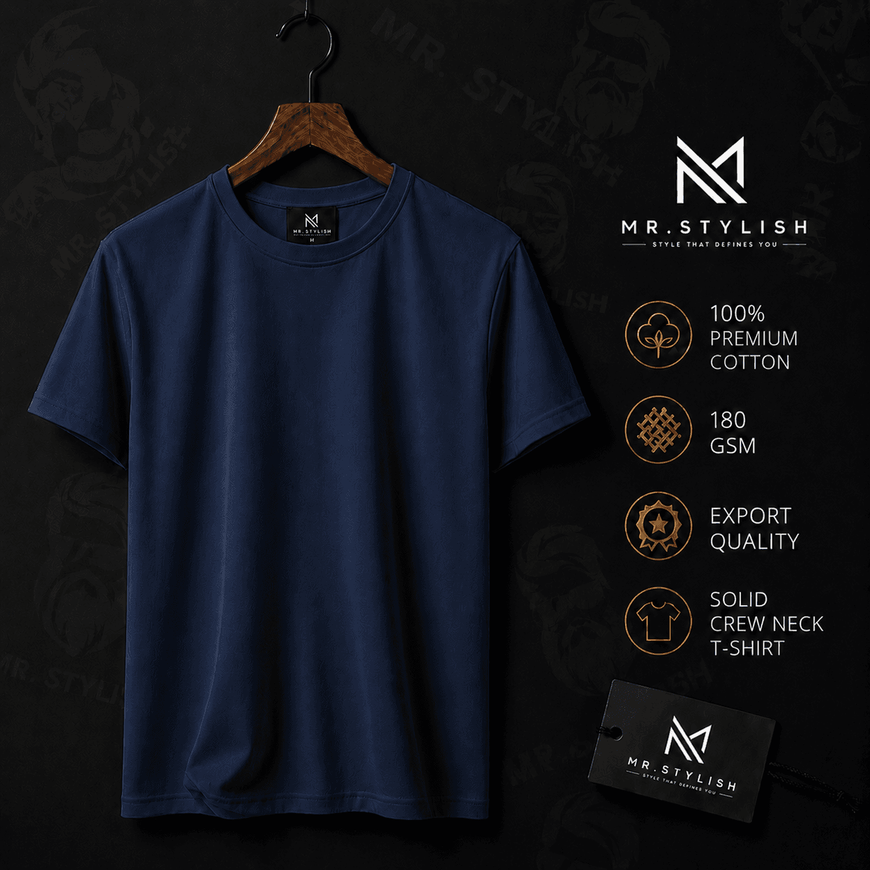 Navy Blue Premium Solid T Shirt  - Image 1