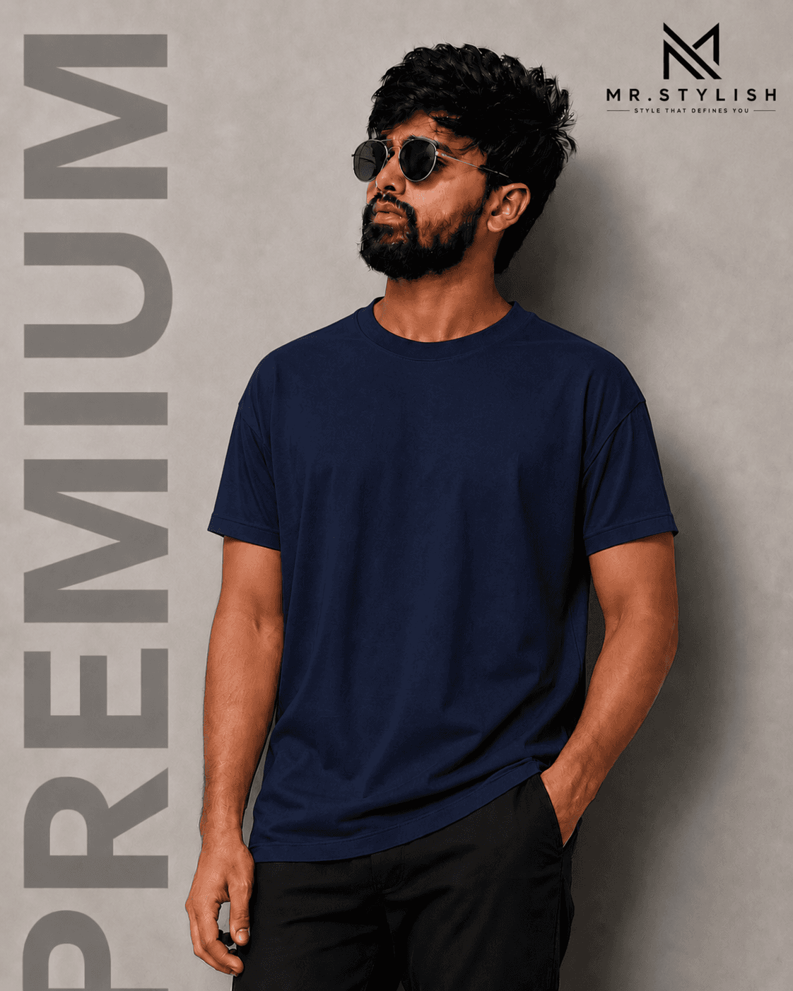 Navy Blue Premium Solid T Shirt  - Image 2