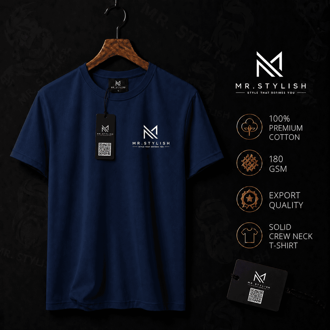 Navy Blue Premium Solid T Shirt  - Image 1